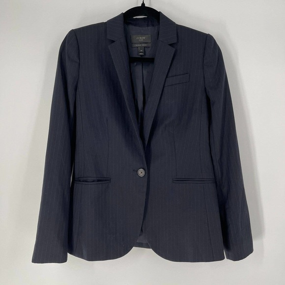 J. Crew Womens Jacket Sz 4T Tall 1035 Pinstripe Campbell Super 120s Wool Blazer - Picture 1 of 9